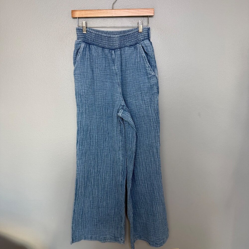 AERIE wide leg gauze split leg pull on pants in blue size S